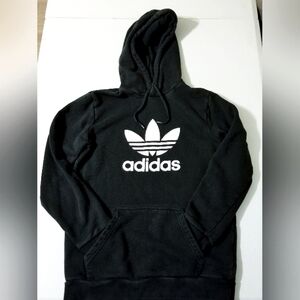 Adidas Men's Black White Logo Pullover Hoodie Pouch Graphic Trefoil Size Medium